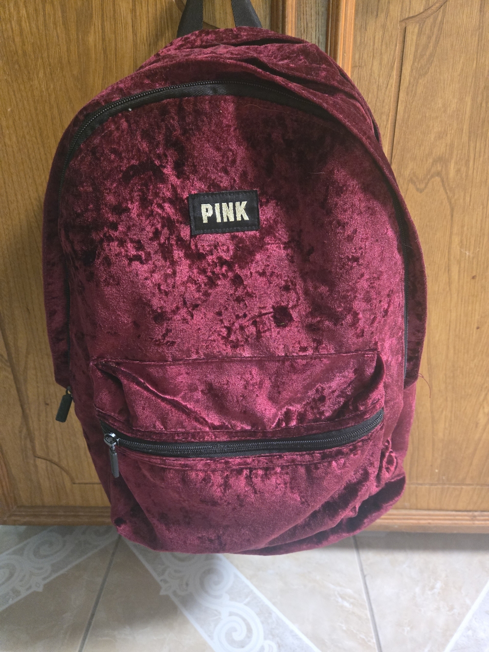 Victoria Secret maroon ruby red "PINK" Velvet Campus Backpack xl